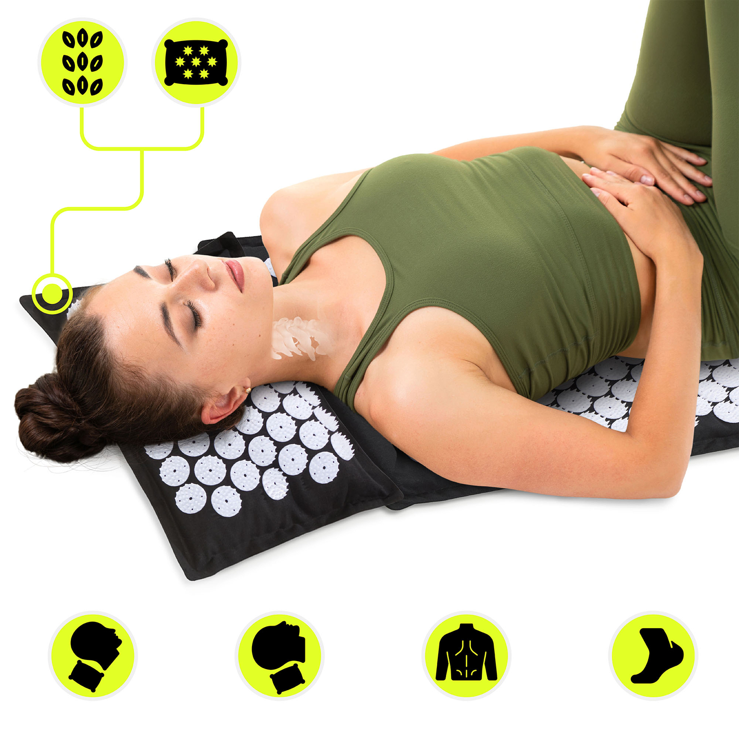 ECO akupressurmåtte i hør med kokosfibre og boghvedepude – 68 cm HyperMotion sort og hvid