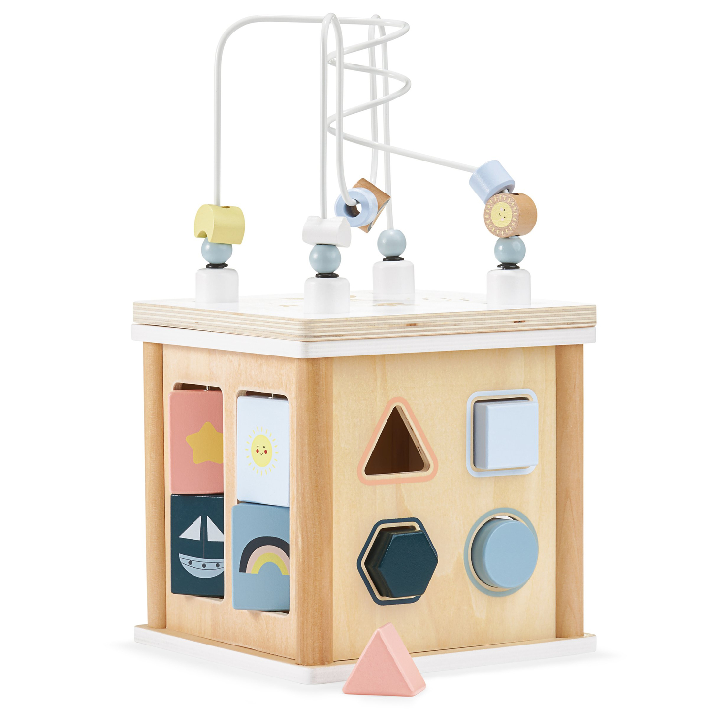 Lærerig terning i træ med sammenfletning - formsorterer