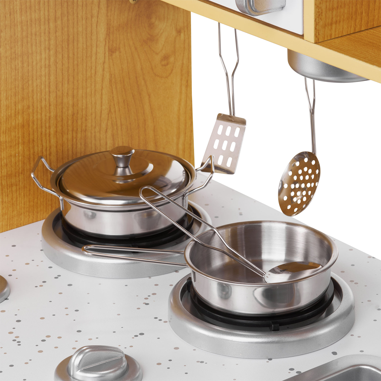 XXL-trækøkken med LED-belysning, forklæde og tilbehør