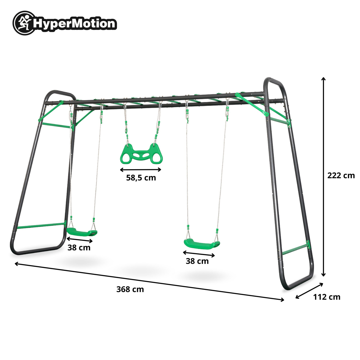 XXL havegynge i stål - 2 sæder, stige, gymnastiktrapez