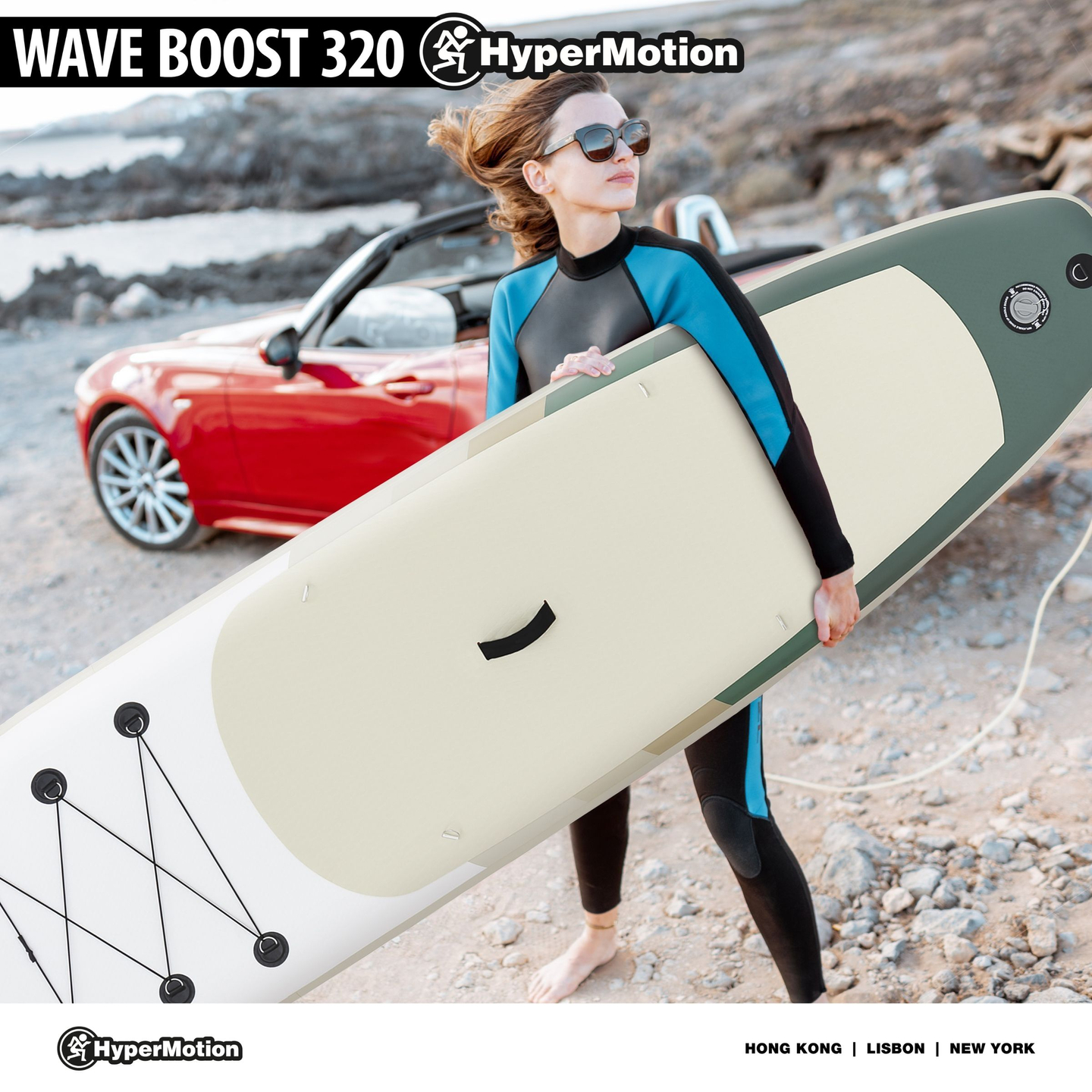 Oppustelig SUP Stand Up Paddle board 320cm med pagaj og sæde - HyperMotion WAVE BOOST 320