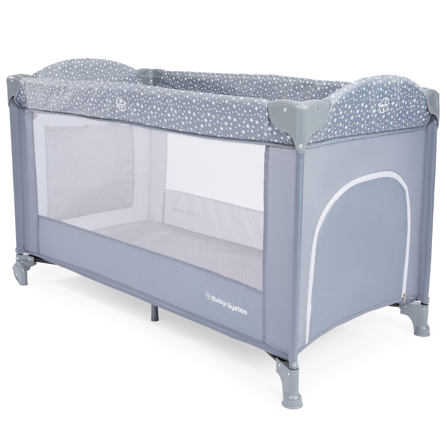 Rejseseng / kravlegård 2 plan med puslebord, tag og Happy Traveler BASIC PLUS madras - grå