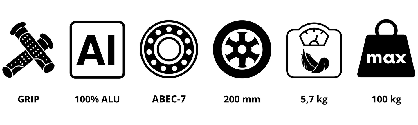 Tohjulet løbehjul til unge voksne - med støddæmper - HyperMotion Skyline - sort, aluminium - 100 kg
