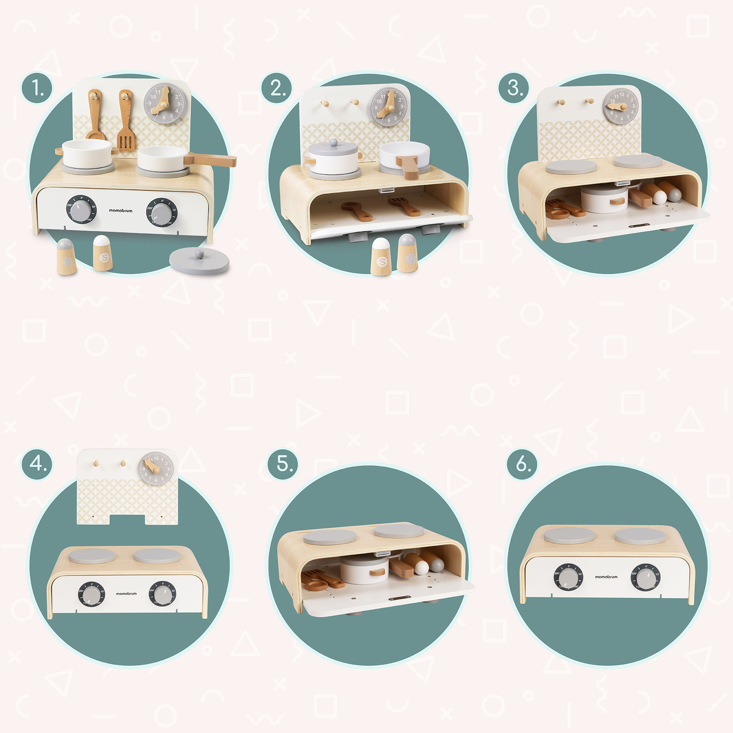 Mamabrum Træfoldekøkken til Børn - Sæt med Gryder, Køkkentilbehør og Opbevaring