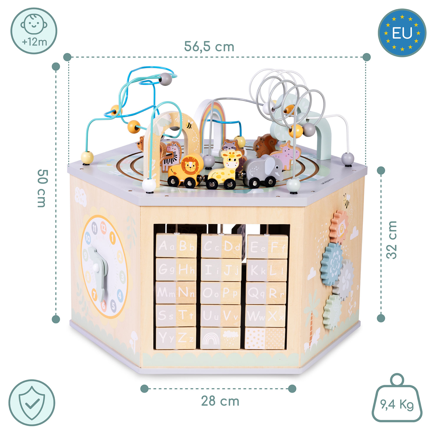 Stor træpædagogisk terning - et Montessori-legetøj med et magnetisk tog og motorløkker