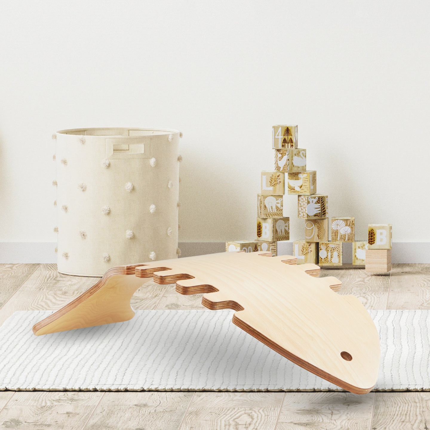 Fiskeformet balancebræt i træ - balancevippe