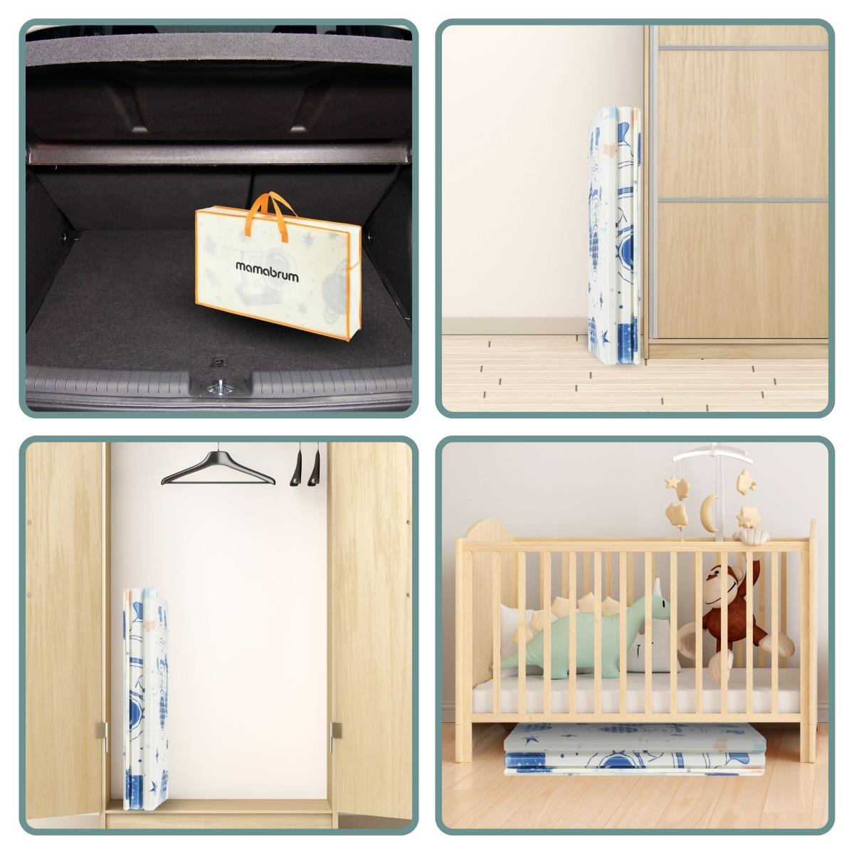 Dobbeltsidet foldbar skummåtte 180 x 120 x 1 cm - Cosmos/Geometriske trekanter