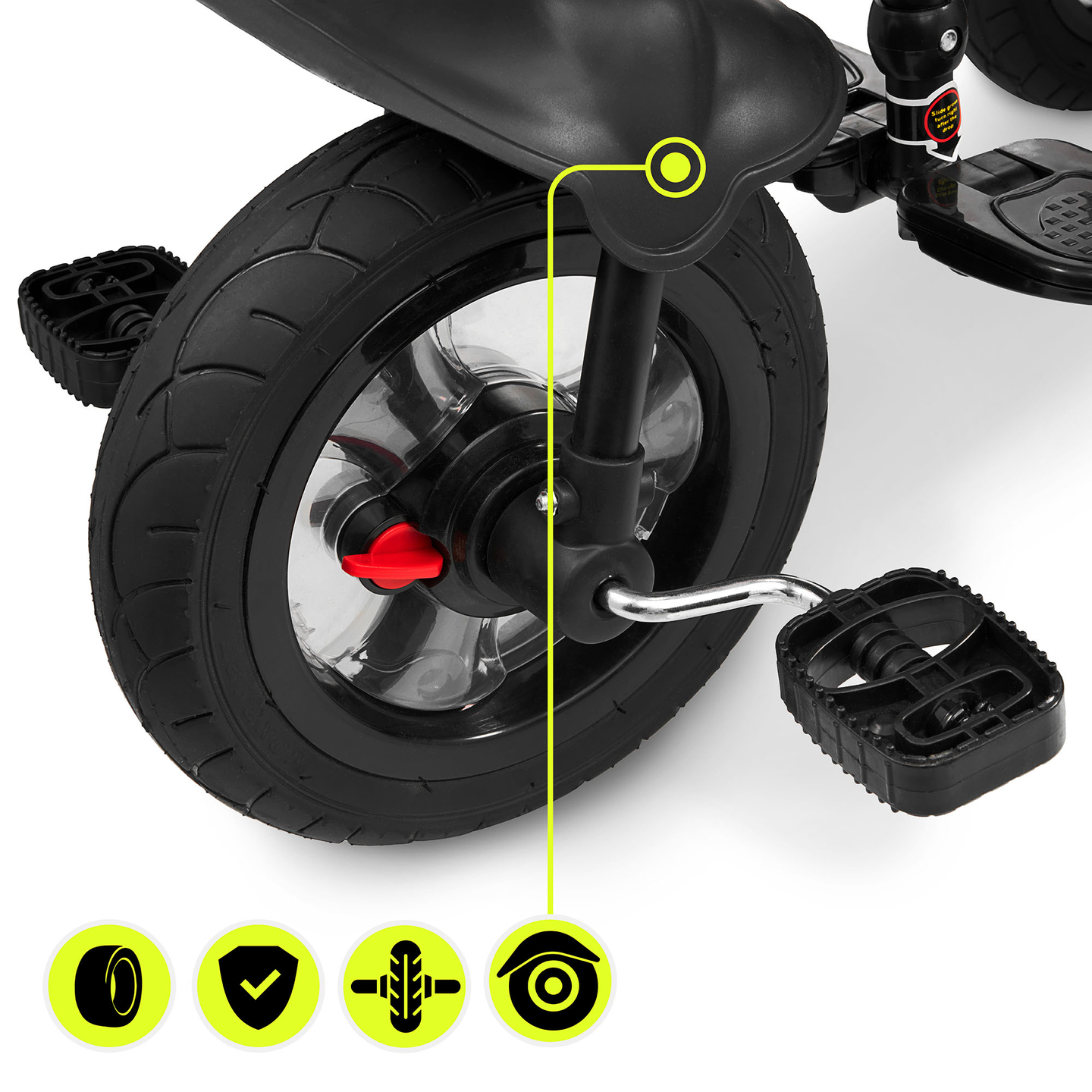 Trehjulet cykel til børn 1-4 år - TOBI FREY - grå farve - drejelig - pumpede hjul + skubber