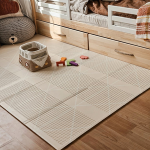 Dobbeltsidet foldbar skummåtte 180 x 120 x 1 cm - Charming Town/Sand Beige