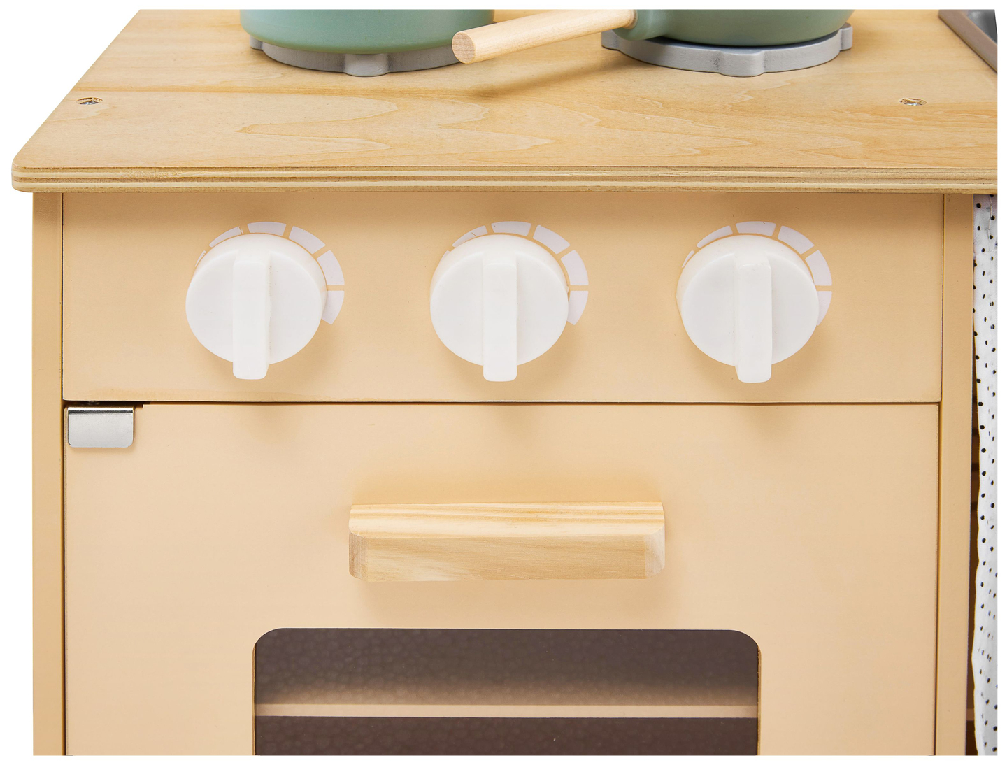 Trækøkken med forklæde, tilbehør og LED-belysning