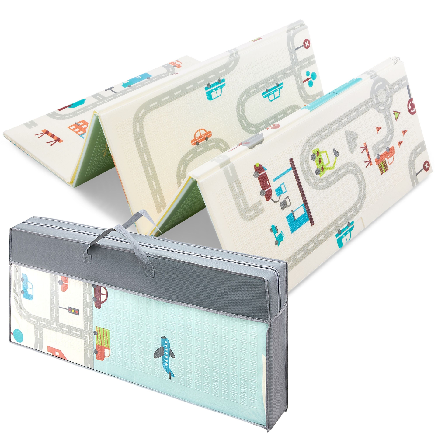 Dobbeltsidet skummåtte XXL - sammenfoldelig 1 CM (bjerg og vej)