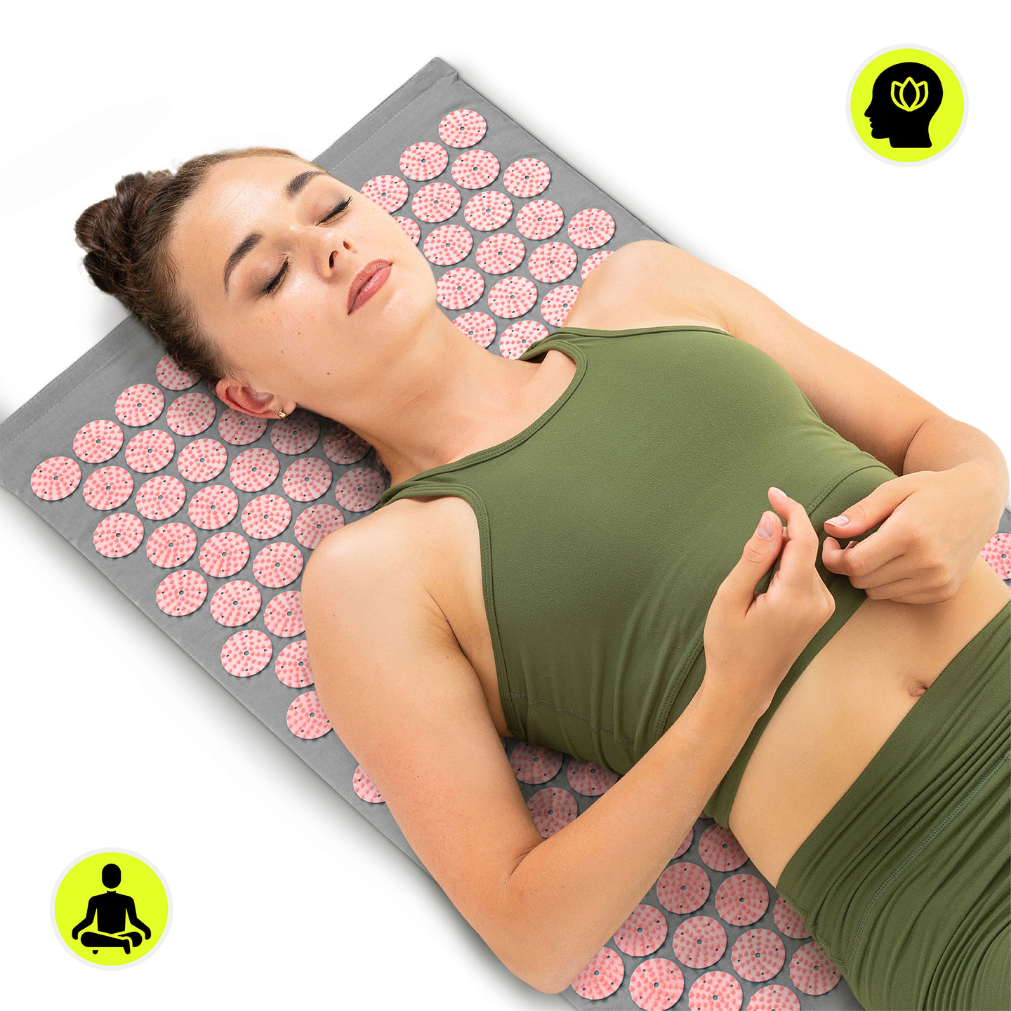 Akupressurmåtte med pude og betræk - 72 cm HyperMotion grå og pink