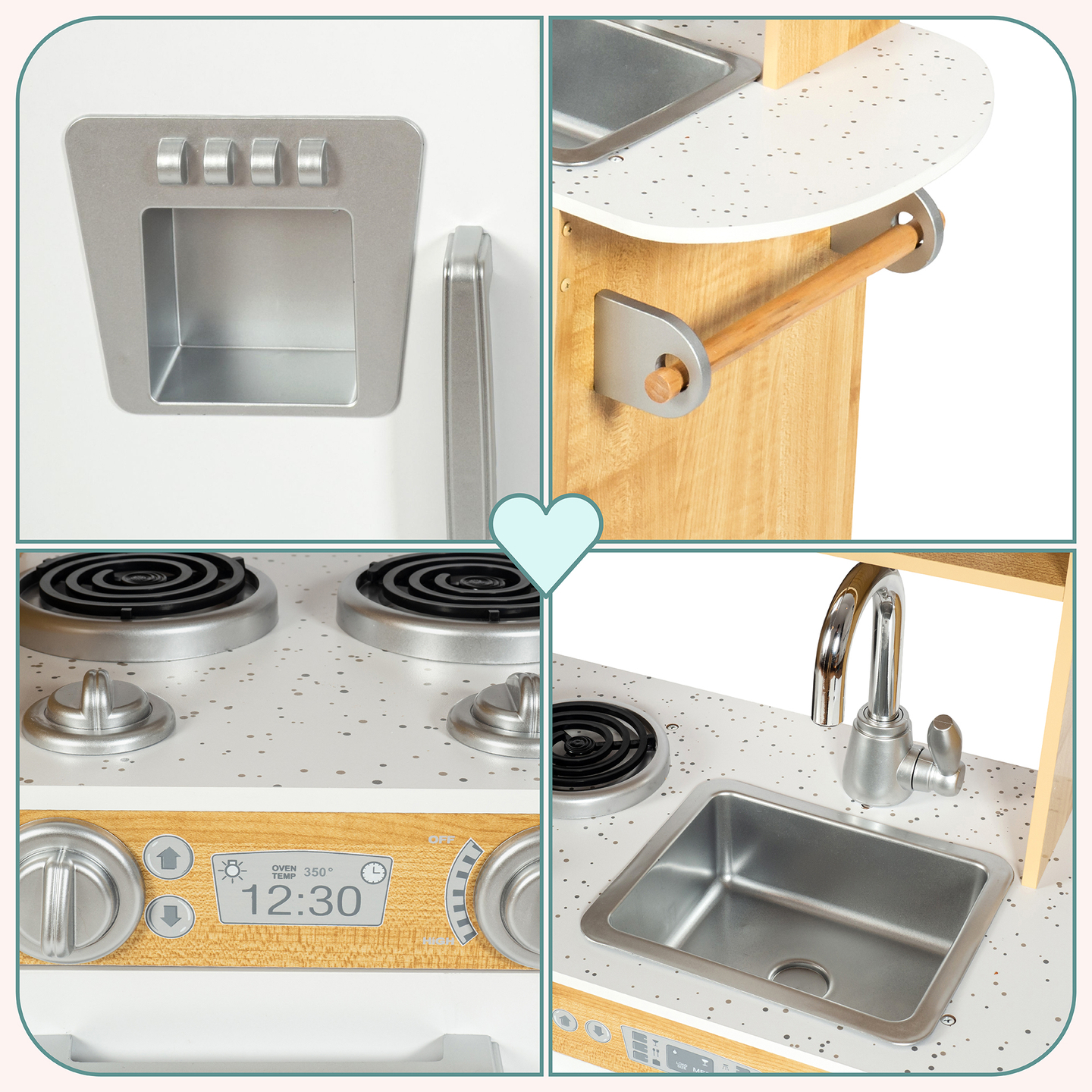 XXL-trækøkken med LED-belysning, forklæde og tilbehør