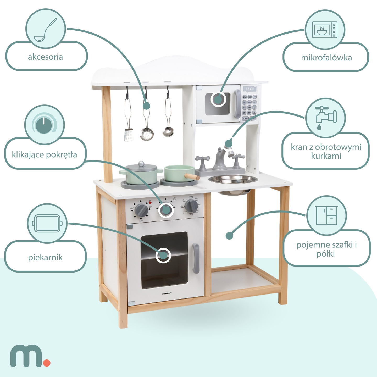 Børnekøkken i træ med mikroovn