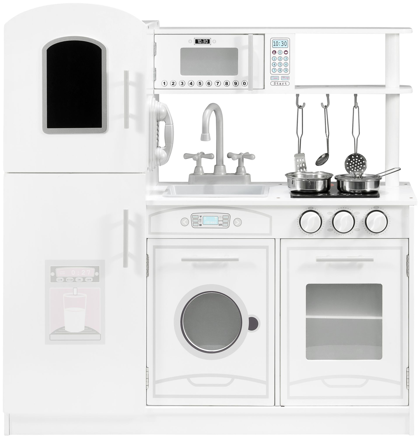 Stort hvidt køkkentilbehør og forklæde i træ