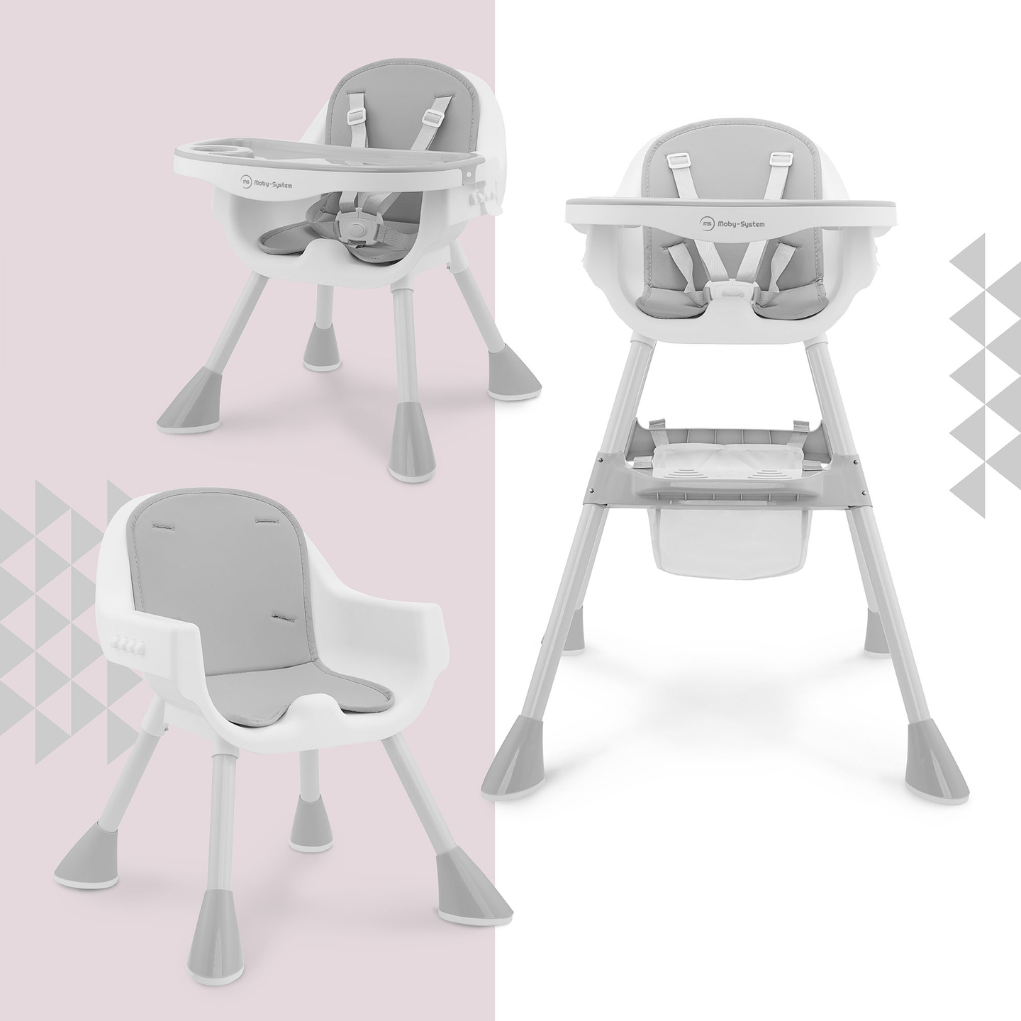 Moby-System Magnolia 2-i-1 justerbar højstol - grå