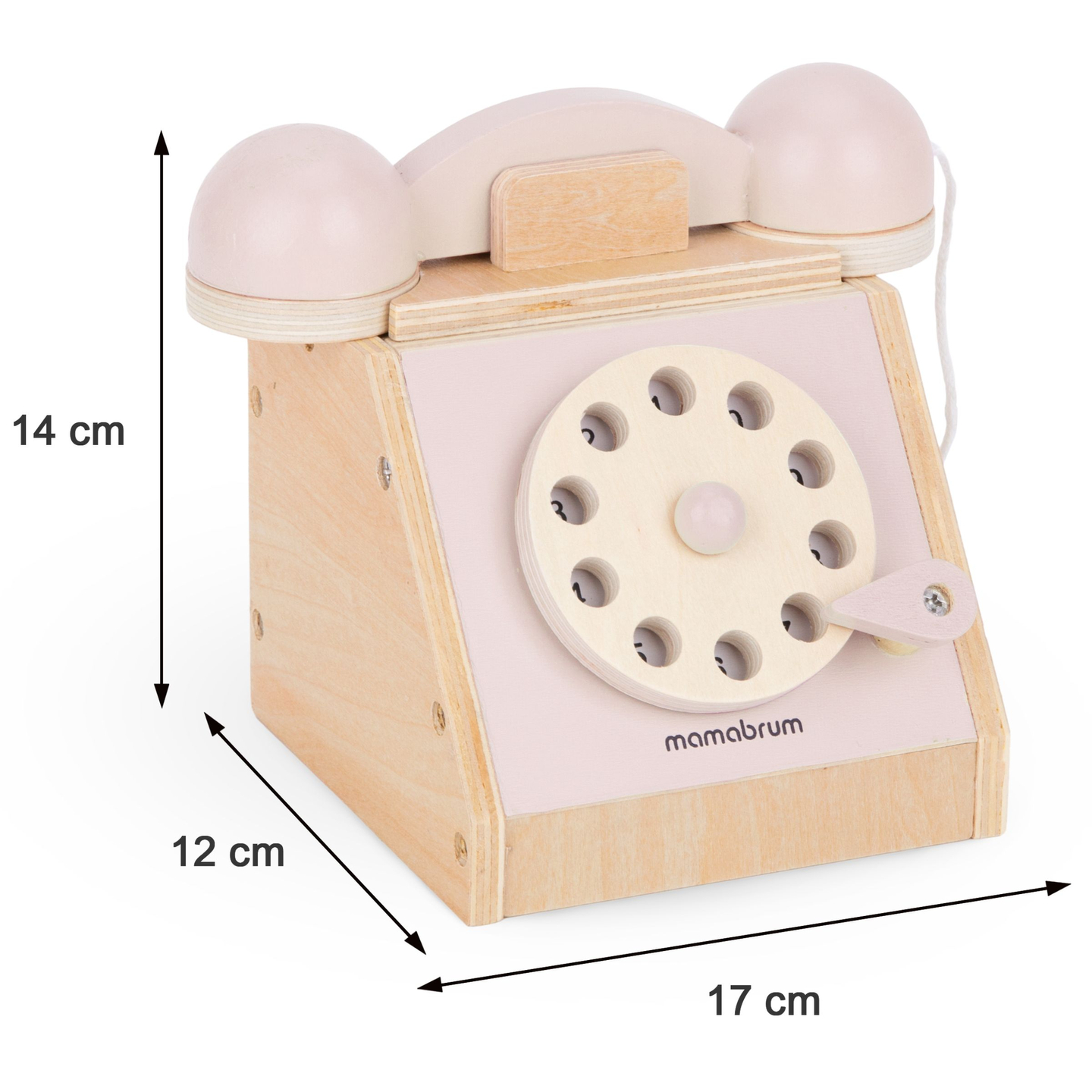 Retro telefon i træ - pastelrosa