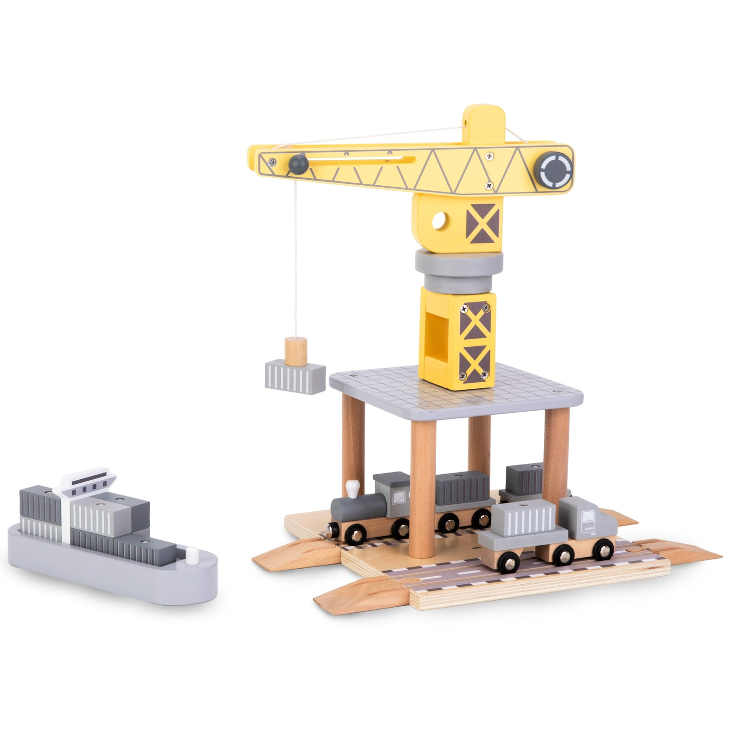 Mobil havnekran med magnetspil og tilbehør - sæt i træ
