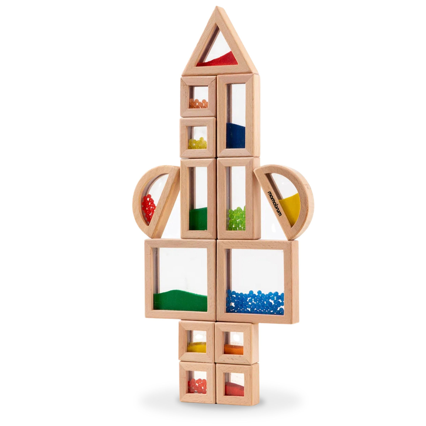 Sæt med sanseklodser af træ med forskelligt fyld - 15 stk