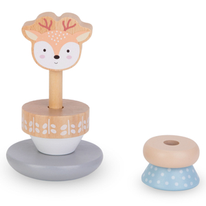 Sæt med trælegetøj - farverigt fletværk, pyramidehjort, sorteringspingvin