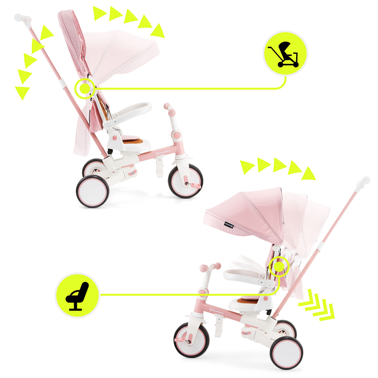 8-i-1 multifunktionel trehjulet cykel TOBI FOREST - pink