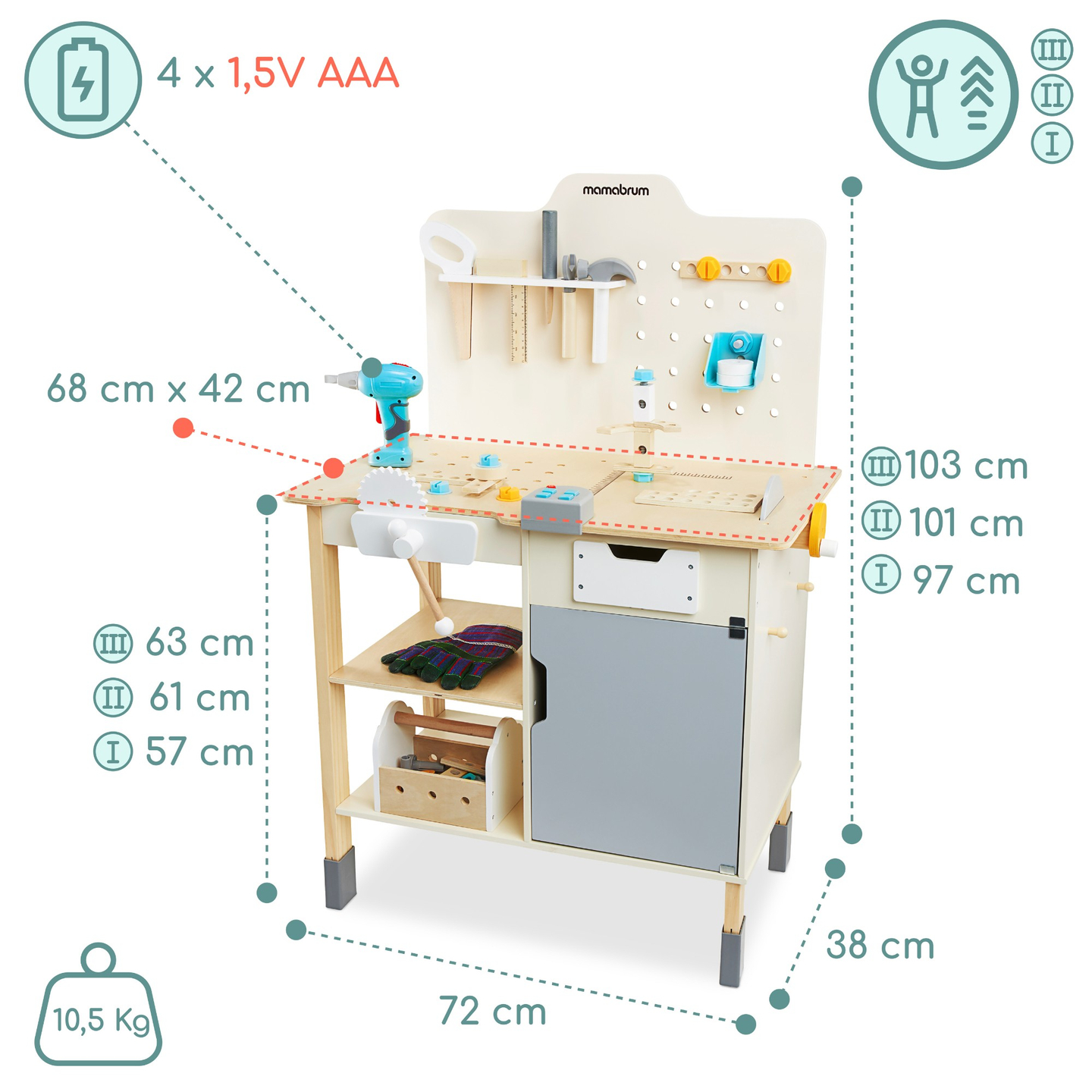 XXL Stort træværksted med værktøj - gør-det-selv-sæt, 74 elementer