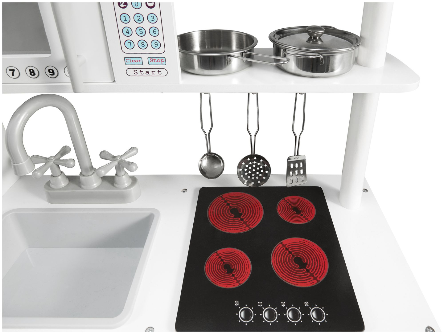 Stort hvidt køkkentilbehør og forklæde i træ