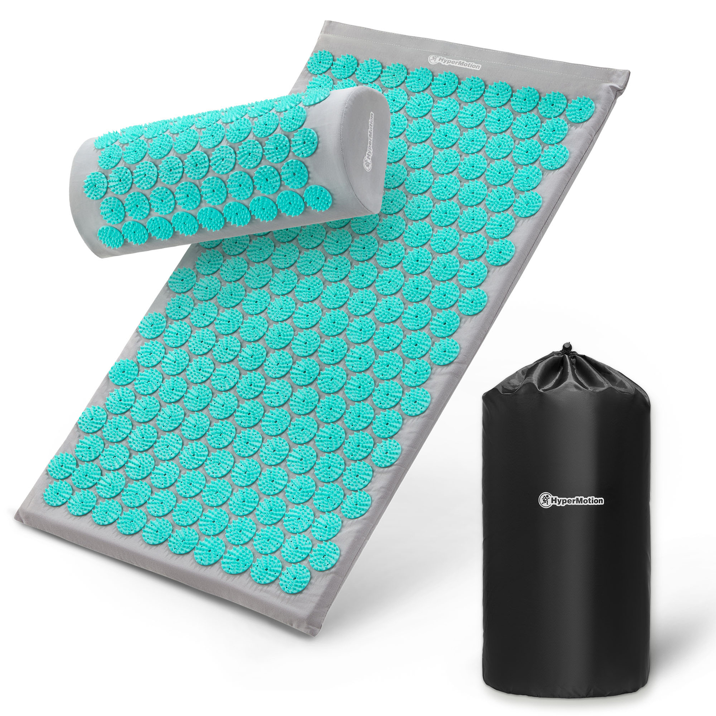 Akupressurmåtte med pude og betræk - 72 cm HyperMotion grå-mint