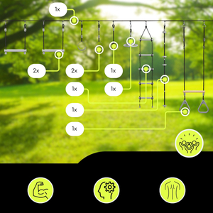 Ninja-forhindringsbane til børn - HyperMotion slackline-sæt - 9 forhindringer