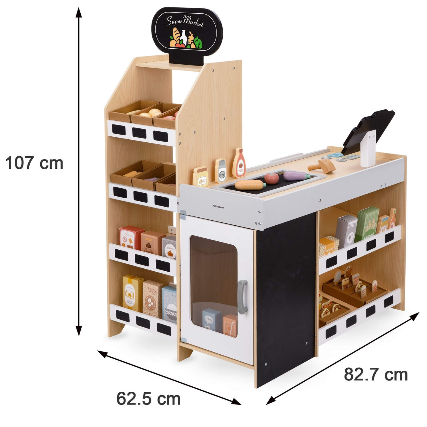 Grøntsagsmarked i træ - stor XXL-bod, butik med legekasseapparat