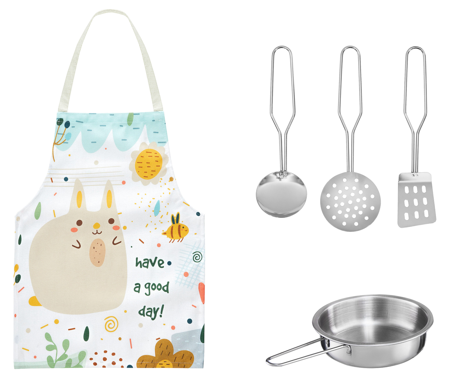 Hvidt trækøkken med forklæde, tilbehør og LED-lampe