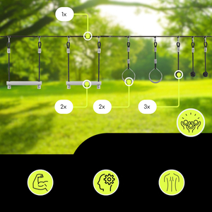 Ninja-forhindringsbane til børn - HyperMotion slackline-sæt - 7 forhindringer