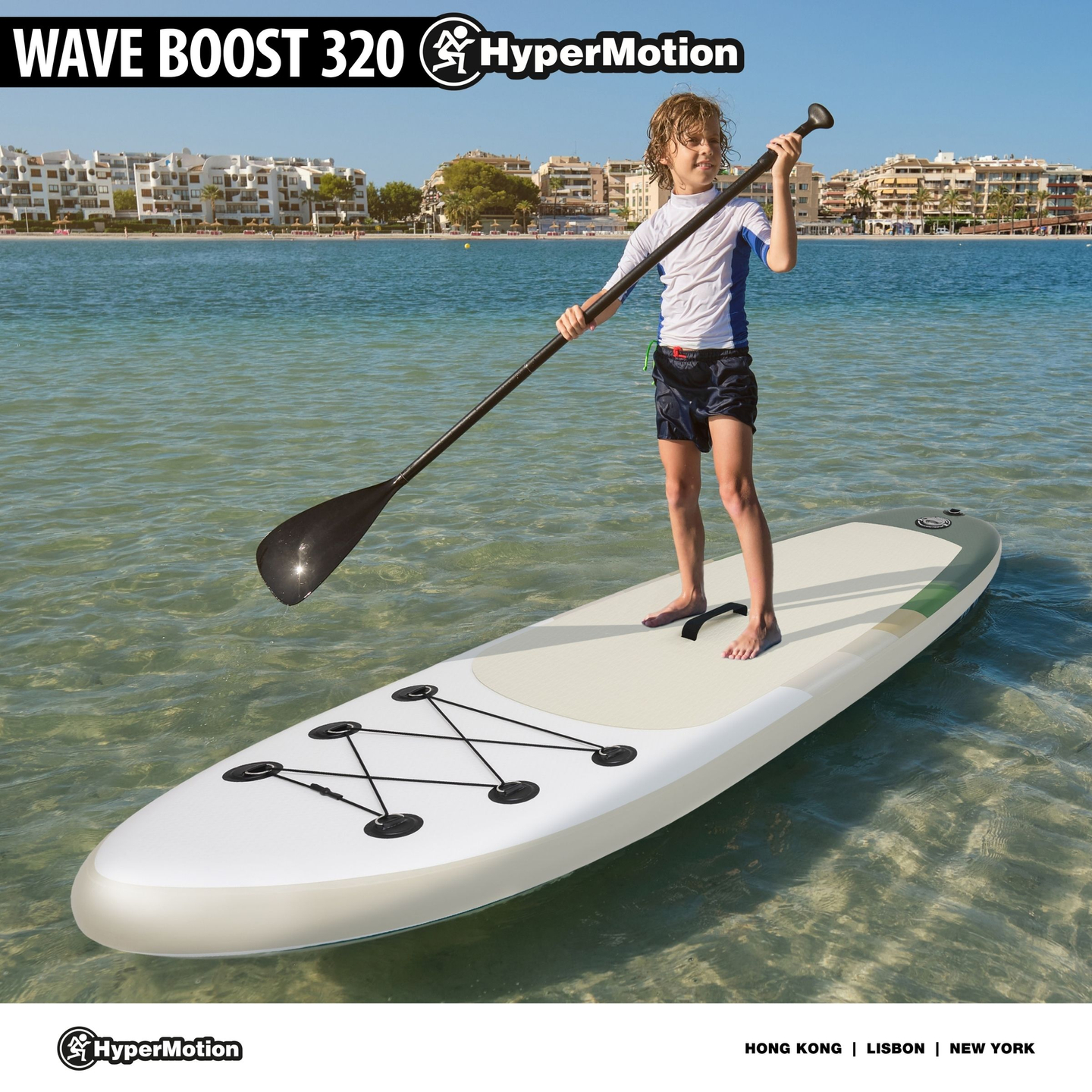Oppustelig SUP Stand Up Paddle board 320cm med pagaj og sæde - HyperMotion WAVE BOOST 320
