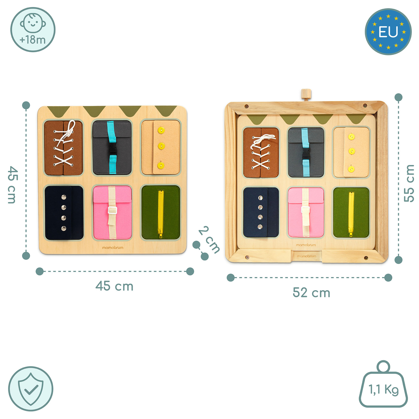 Montessori manipulationsbræt i træ – Sensorisk læring af uafhængighed – snørebånd, spænder, knapper, tryklåse, lynlås