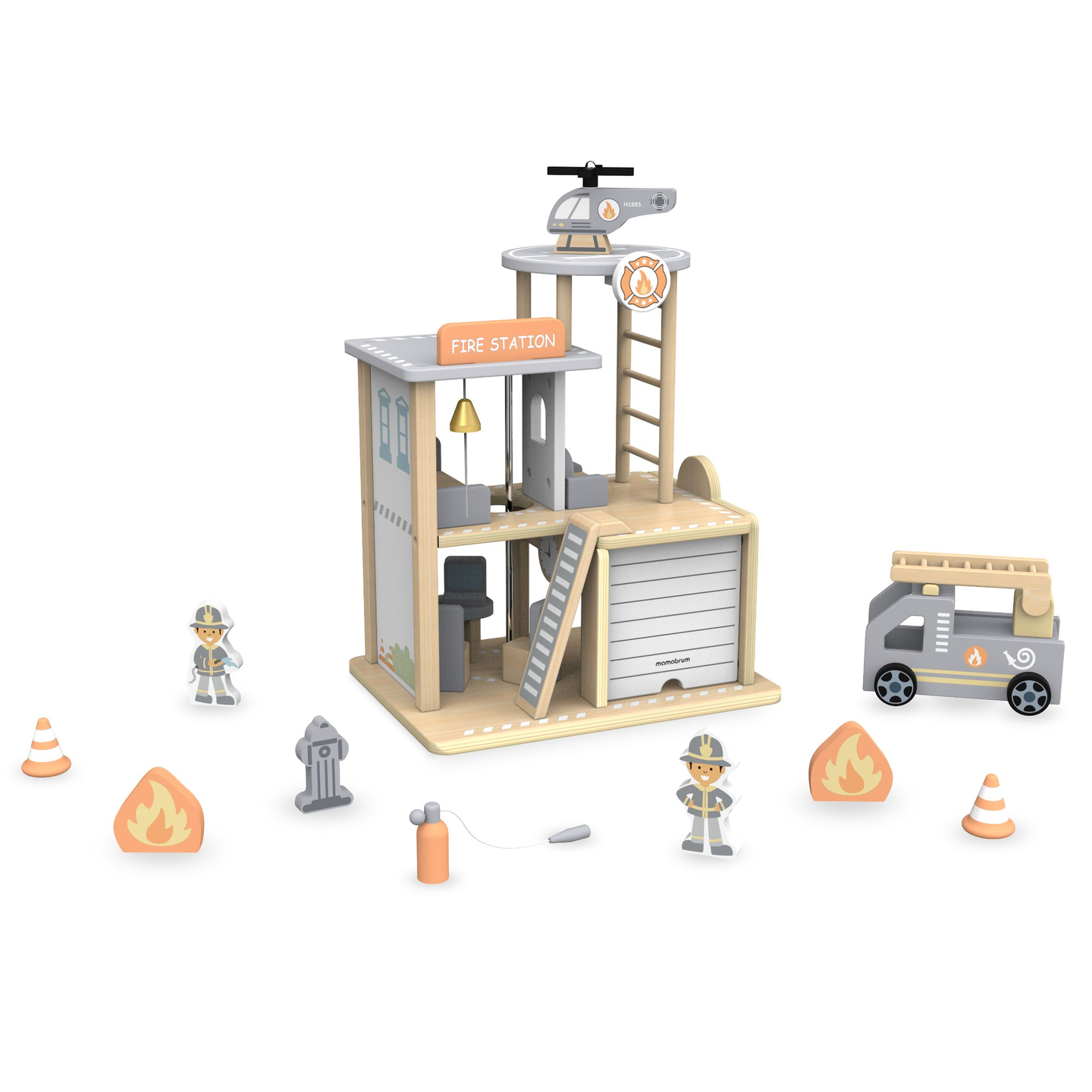 Brandstation i træ med tilbehør, brandvæsen