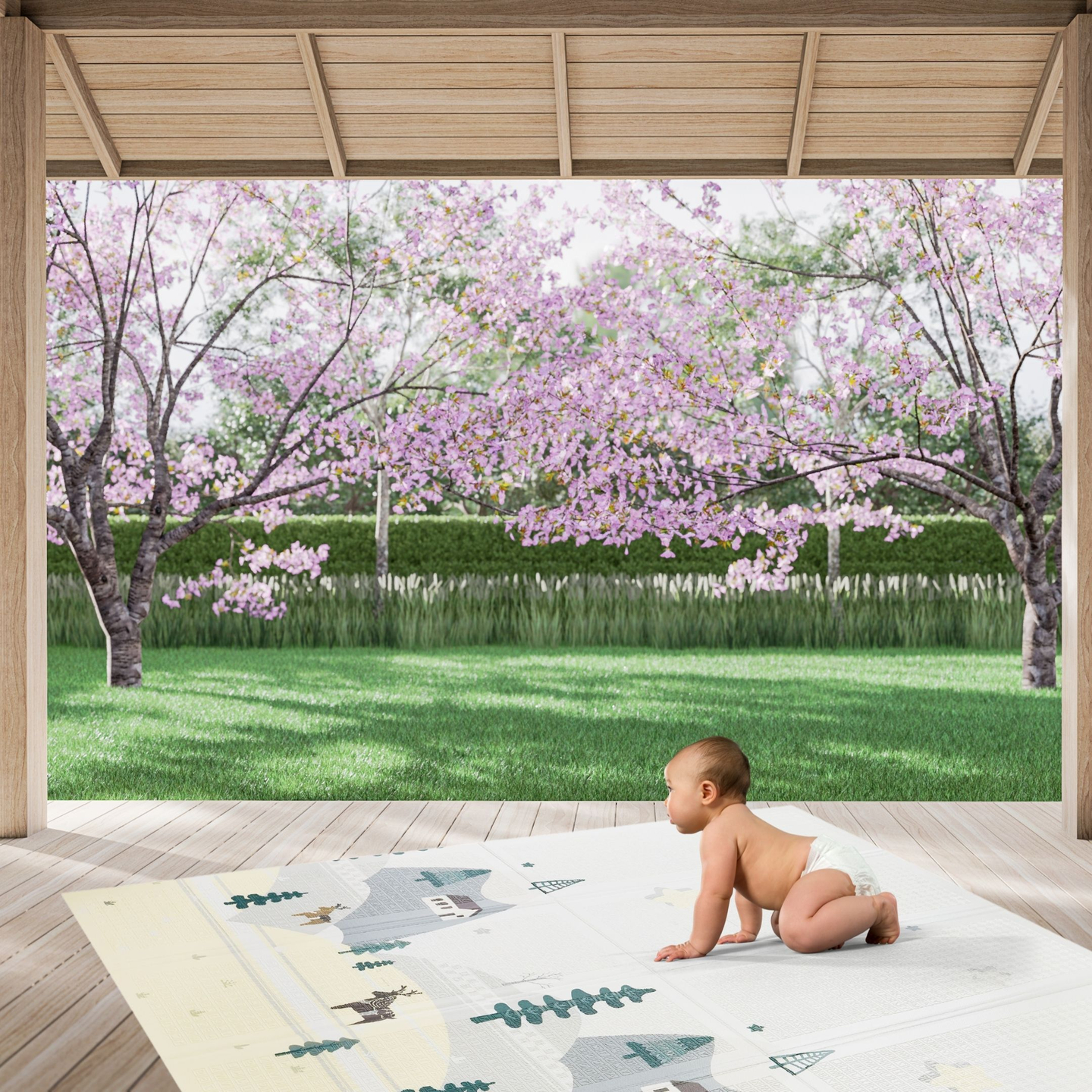 Dobbeltsidet skummåtte XXL - sammenfoldelig 1 CM (bjerg og vej)