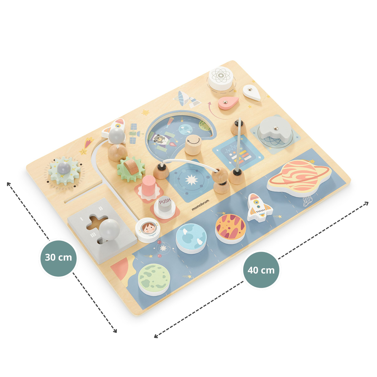 Manipulationstavle i træ - Cosmos