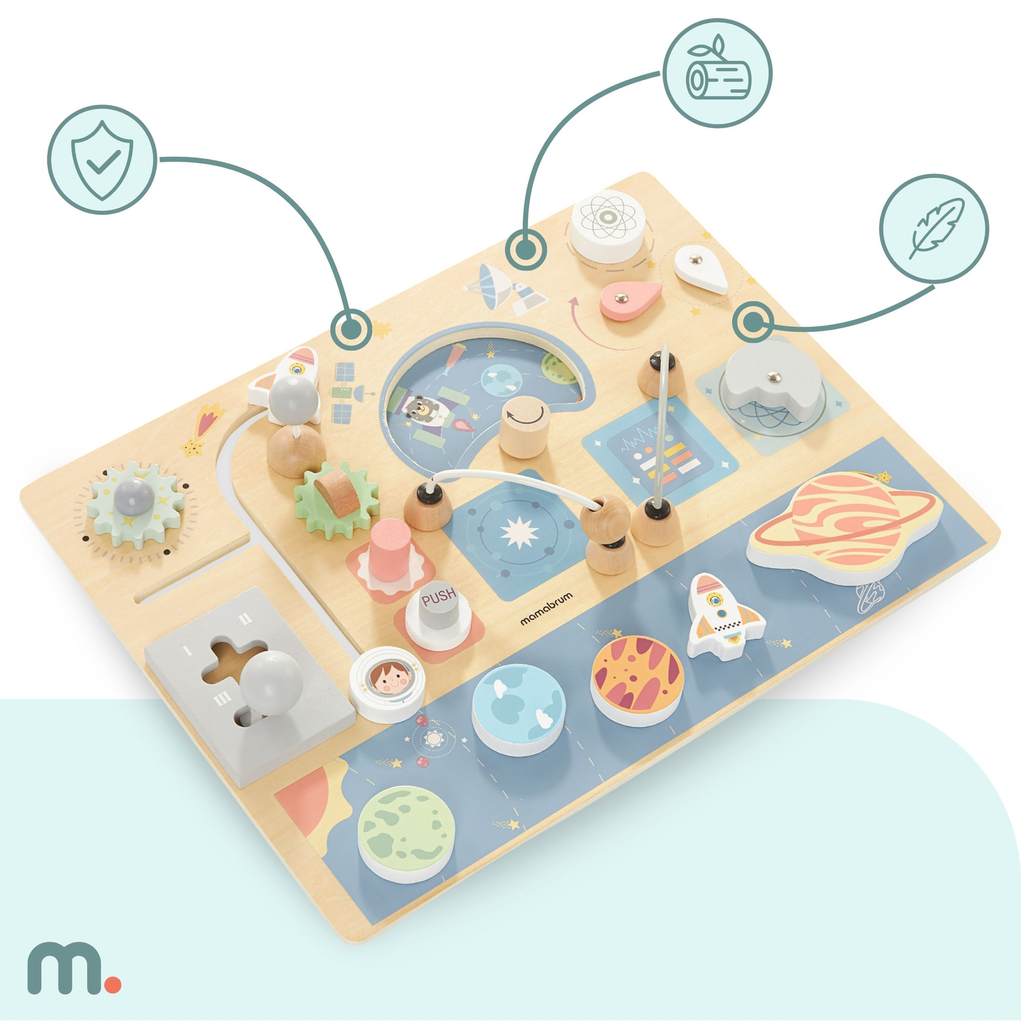 Manipulationstavle i træ - Cosmos