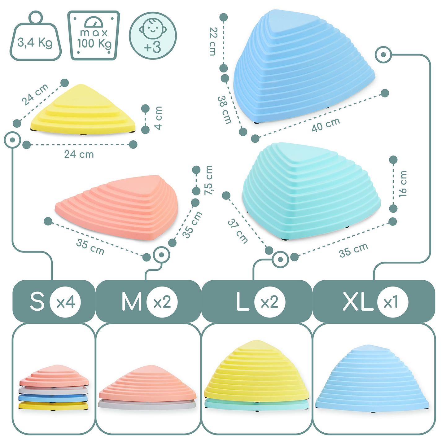 Farverige balancesten - 9 stk