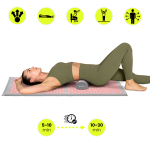 Stor akupressurmåtte med pude og betræk - 130 cm HyperMotion grå og pink