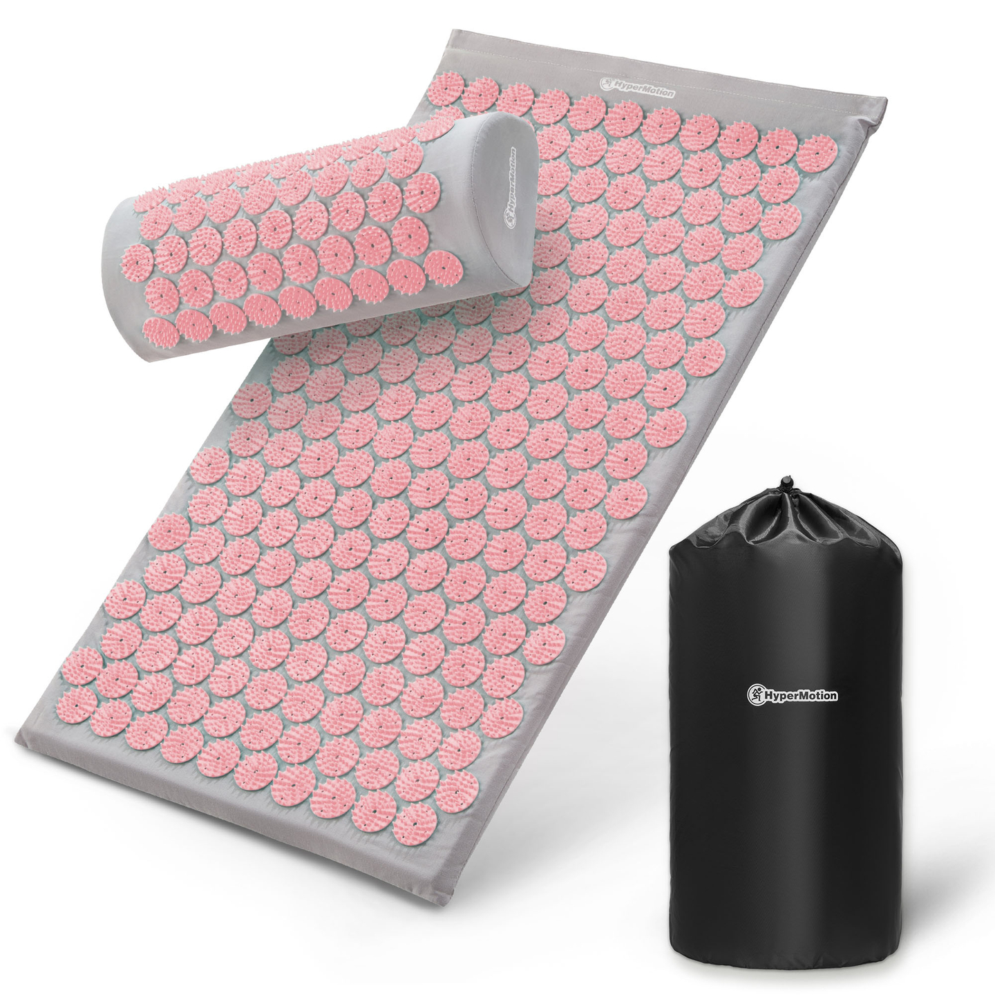 Akupressurmåtte med pude og betræk - 72 cm HyperMotion grå og pink