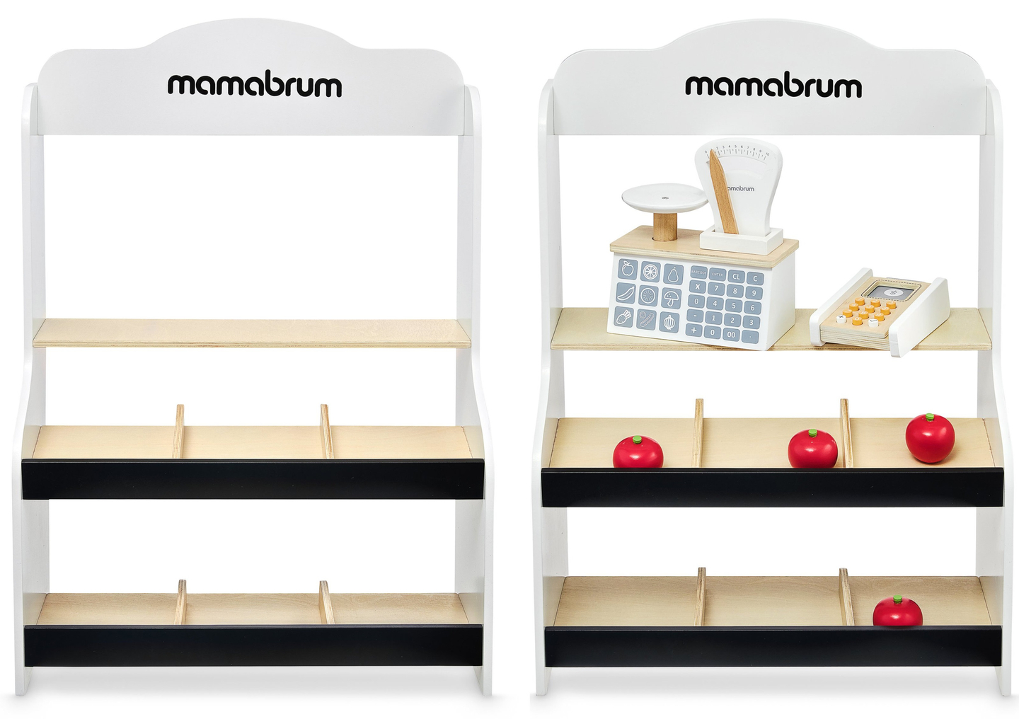 Minimarked - butik med vægte, terminal, betalingskort og frugt