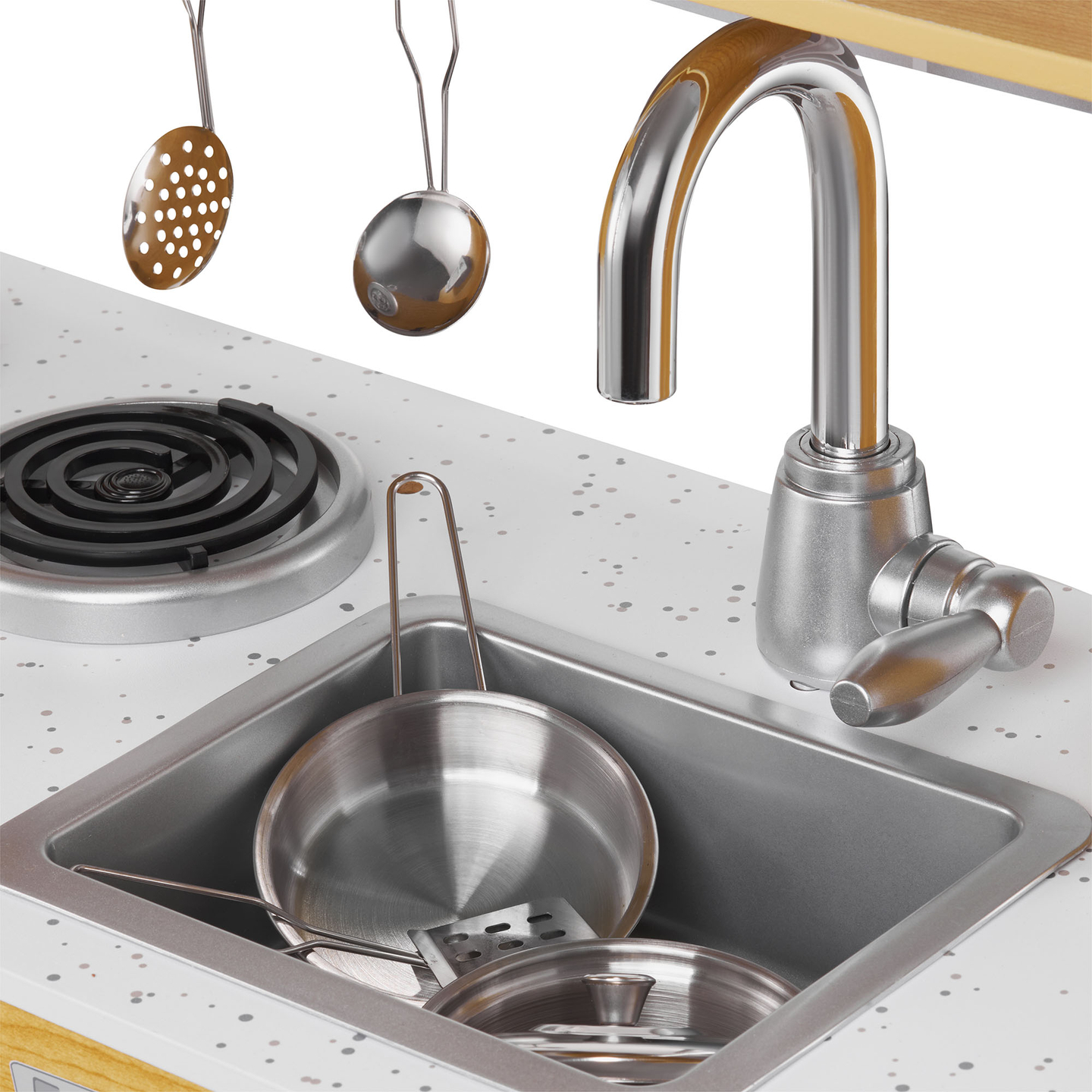 XXL-trækøkken med LED-belysning, forklæde og tilbehør