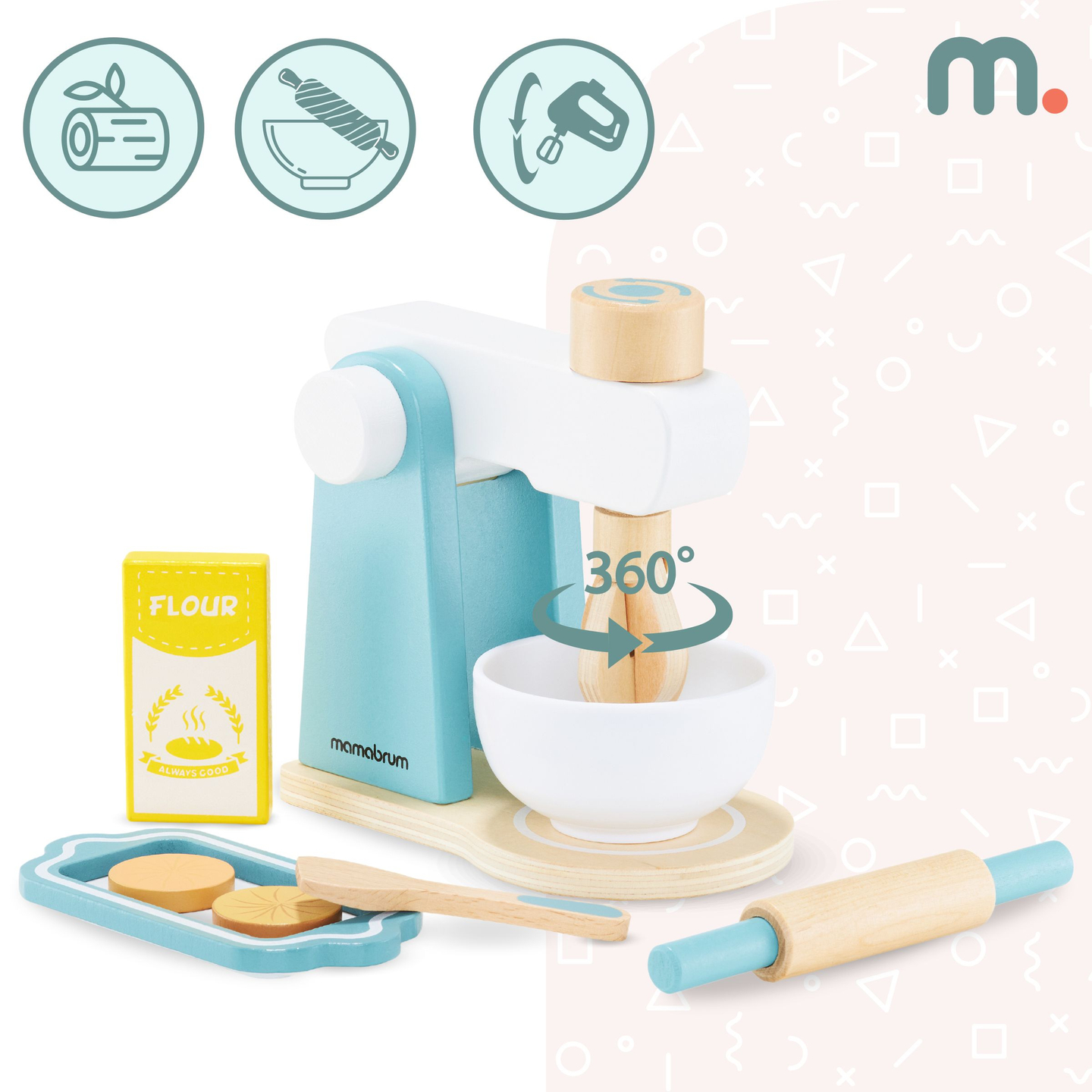 Træblander med tilbehør