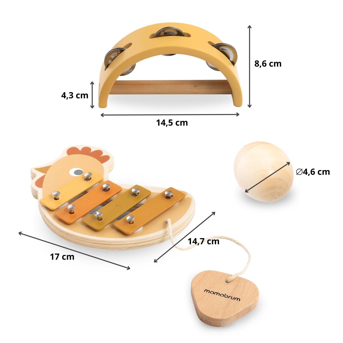 Sæt med instrumenter med kyllingemotiv