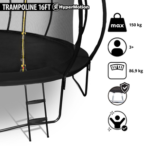 XXXL havetrampolin til børn HyperMotion - 487 cm 16FT - med stige og indvendigt net - til hjem og have - 150 kg max.