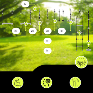 Ninja-forhindringsbane til børn - HyperMotion slackline-sæt - 10 forhindringer