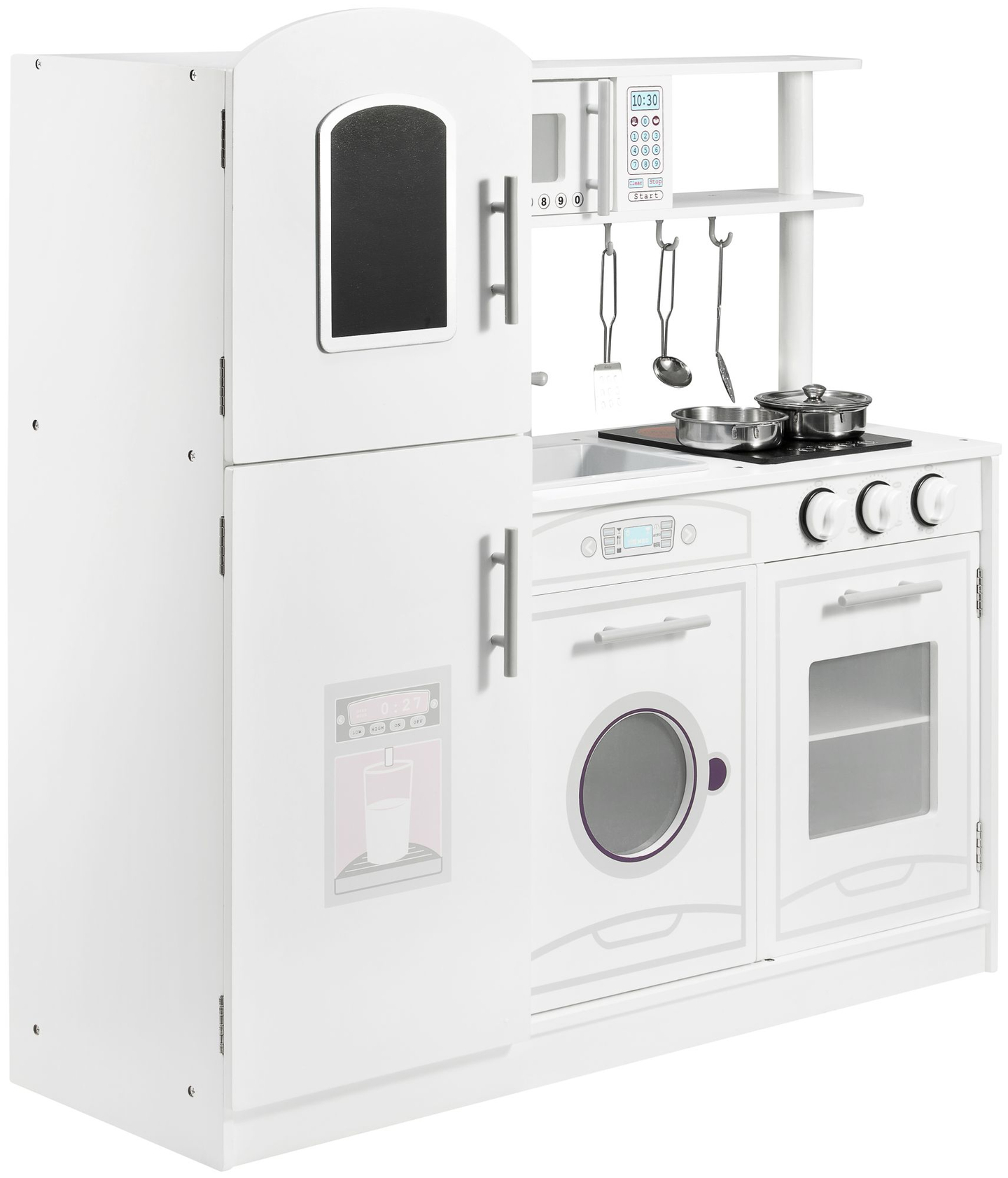 Stort hvidt køkkentilbehør og forklæde i træ