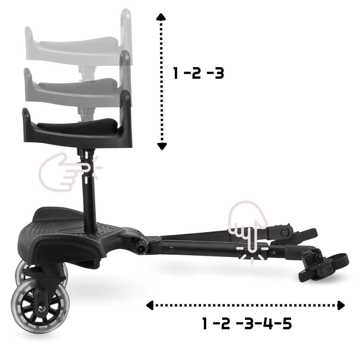 Barnevognsforlænger med justerbart sæde og universelt fastgørelsessystem - Moby-System BUGGY2GO