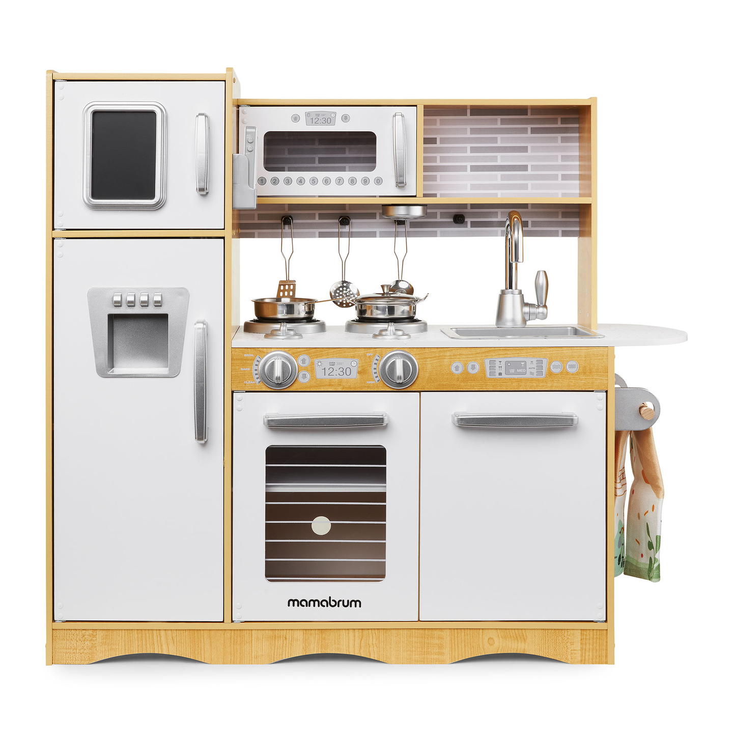 XXL-trækøkken med LED-belysning, forklæde og tilbehør